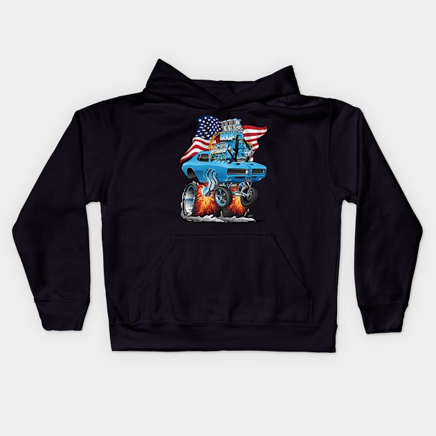 Patriotic Sixties American Muscle Car with USA Flag Cartoon Kids Hoodie by hobrath